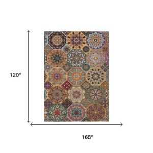 10 X 14 Patchwork Polyester Area Rug Washable Stain Resistant Indoor Outdoor Use