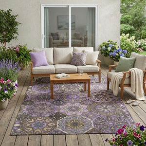 5x8 Purple Graphite Patchwork Polyester Area Rug Washable for Indoor Outdoor Use