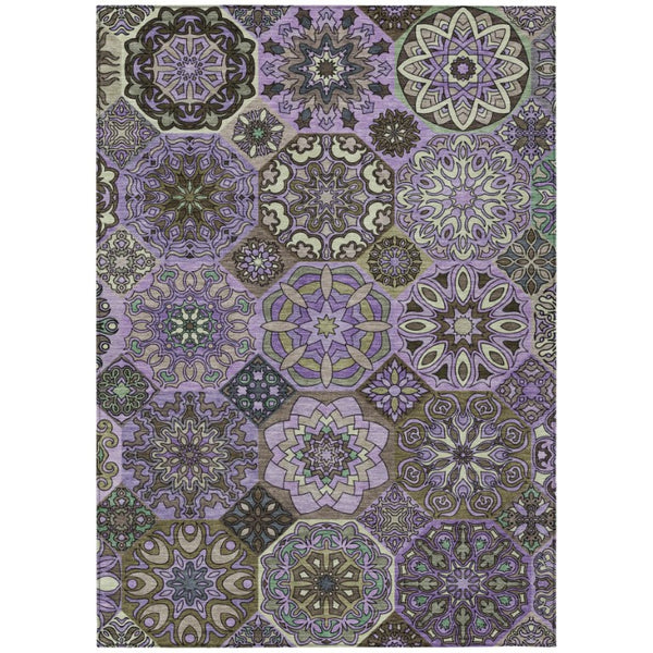 HomeRoots 8x10 Purple Graphite Patchwork Polyester Area Rug Stain Resistant Indoor Outdoor 739292