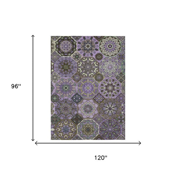 8x10 Purple Graphite Patchwork Polyester Area Rug Stain Resistant Indoor Outdoor