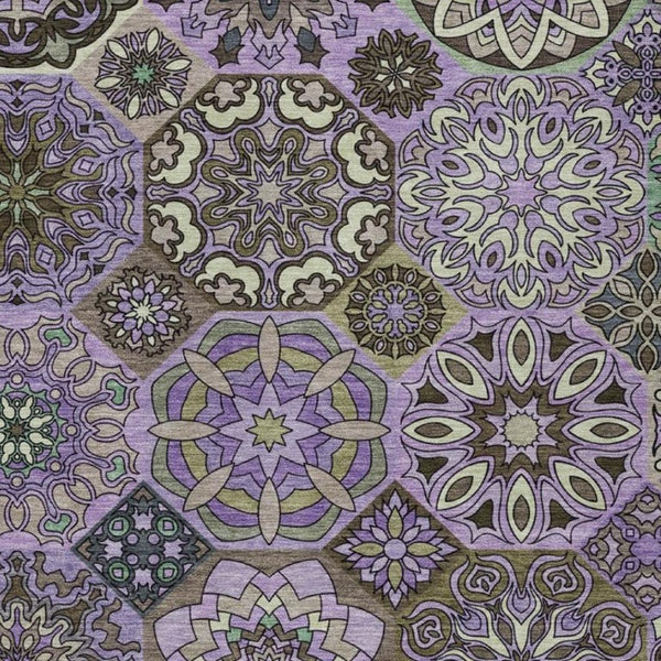 9 X 12 Purple Graphite Patchwork Polyester Area Rug for Indoor Outdoor Living