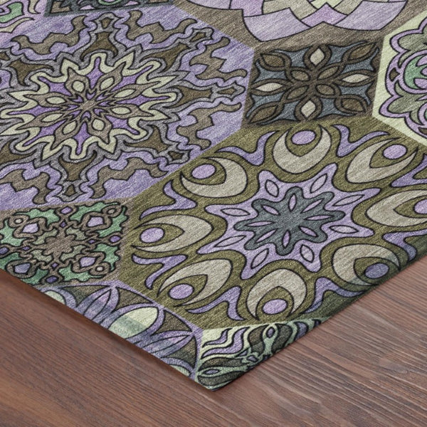 9 X 12 Purple Graphite Patchwork Polyester Area Rug for Indoor Outdoor Living
