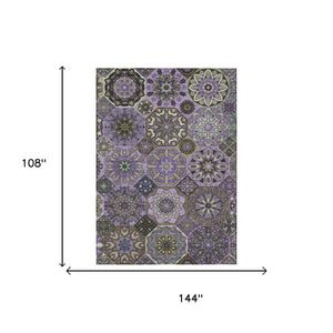 9 X 12 Purple Graphite Patchwork Polyester Area Rug for Indoor Outdoor Living