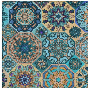 5x8 Teal Turquoise Patchwork Polyester Washable Rug for Patio Porch or Living Room