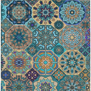 5x8 Teal Turquoise Patchwork Polyester Washable Rug for Patio Porch or Living Room