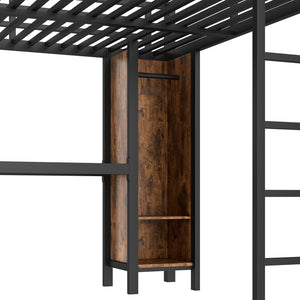 English Elm Metal Queen Loft Bed With L-Shaped Desk, Wardrobe, And Storage Cubes - Stylish Space Saver! W1580S00184