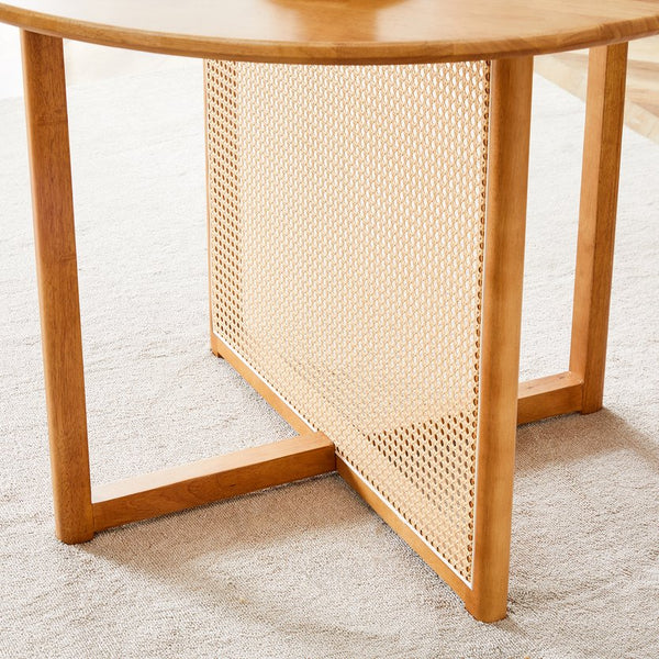 English Elm Chinese Solid Wood Round Table - Rustic Retro Design With Imitation Rattan For Dining & Office Spaces W1151P154825