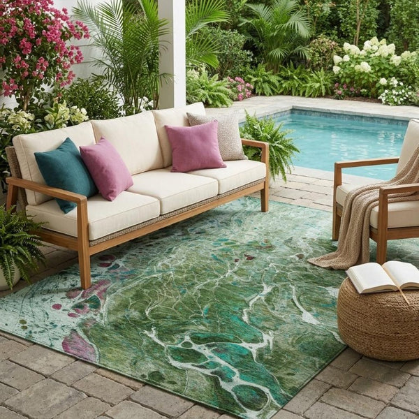 5 X 8 Abstract Indoor Outdoor Rug Washable Polyester Stain Resistant Patio Porch