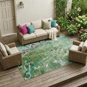 8 X 10 Abstract Green Polyester Area Rug Stain Resistant for Patio or Living Room