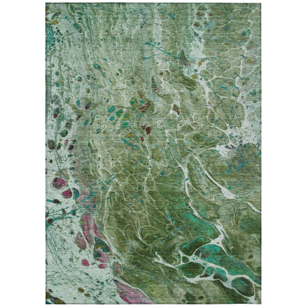 HomeRoots 8 X 10 Abstract Green Polyester Area Rug Stain Resistant for Patio or Living Room 739322