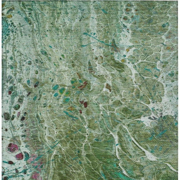 8 X 10 Abstract Green Polyester Area Rug Stain Resistant for Patio or Living Room