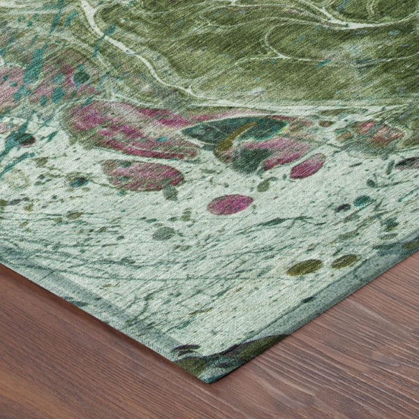 8 X 10 Abstract Green Polyester Area Rug Stain Resistant for Patio or Living Room