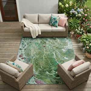 10 X 14 Abstract Green Polyester Area Rug Washable Stain Resistant Indoor Outdoor