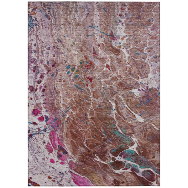HomeRoots 5 X 8 Abstract Orange Blush Washable Polyester Rug for Patio Porch or Living Room 739326