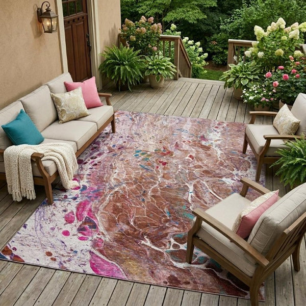10 Ft X 14 Ft Abstract Washable Polyester Area Rug for Indoor Outdoor Living