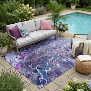 5 X 8 Abstract Plum Polyester Area Rug Washable for Patio Porch or Living Room