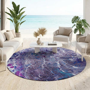 8 Ft Round Abstract Polyester Area Rug Washable Indoor Outdoor Stain Resistant Plum
