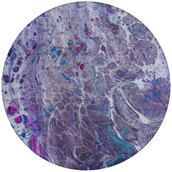 8 Ft Round Abstract Polyester Area Rug Washable Indoor Outdoor Stain Resistant Plum