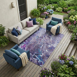 8x10 Plum Purple Abstract Polyester Area Rug Washable Stain Resistant Indoor Outdoor