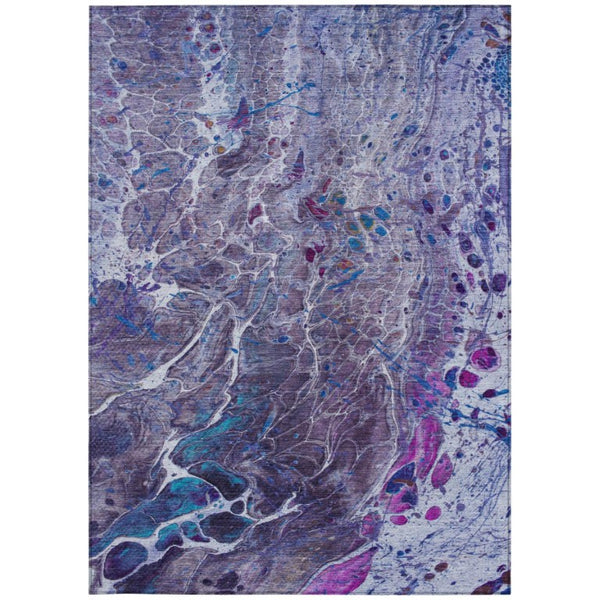 8x10 Plum Purple Abstract Polyester Area Rug Washable Stain Resistant Indoor Outdoor