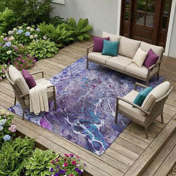 9 Ft Abstract Plum Polyester Area Rug Washable Stain Resistant for Patio or Living Room