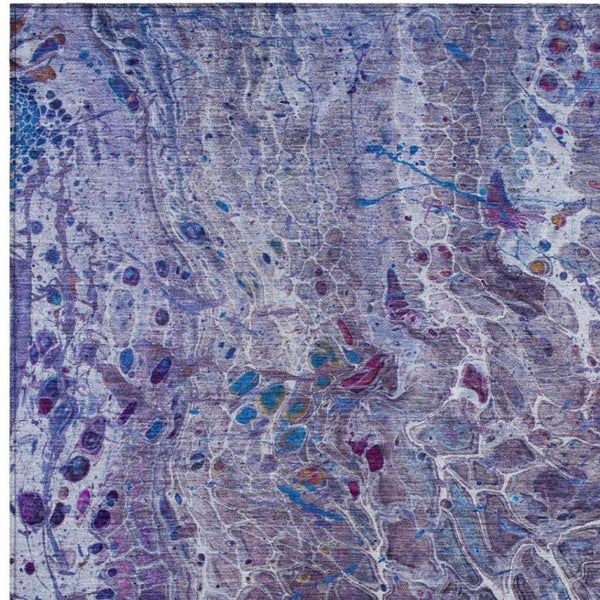 10 X 14 Plum Purple Abstract Polyester Area Rug Washable Indoor Outdoor Patio