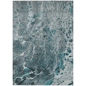 5x8 Teal Gray Abstract Polyester Area Rug Washable Stain Resistant Indoor Outdoor