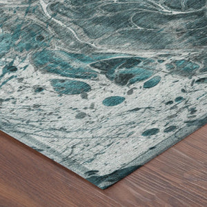 5x8 Teal Gray Abstract Polyester Area Rug Washable Stain Resistant Indoor Outdoor