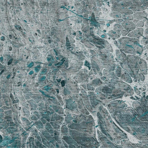 9 X 12 Abstract Teal Gray Washable Polyester Rug for Indoor Outdoor Living