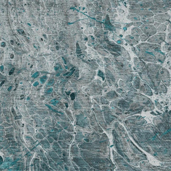 9 X 12 Abstract Teal Gray Washable Polyester Rug for Indoor Outdoor Living