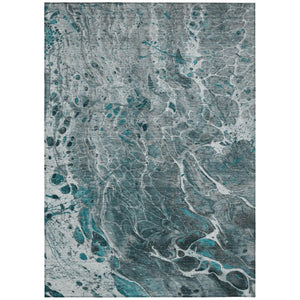 HomeRoots 10 X 14 Teal Gray Abstract Polyester Area Rug Washable Stain Resistant Patio 739348