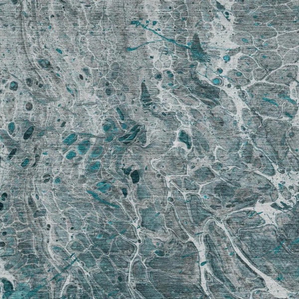 10 X 14 Teal Gray Abstract Polyester Area Rug Washable Stain Resistant Patio