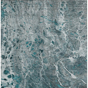 10 X 14 Teal Gray Abstract Polyester Area Rug Washable Stain Resistant Patio