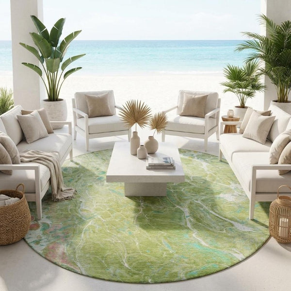 8 Ft Round Abstract Polyester Area Rug Washable for Patio Kitchen or Family Room