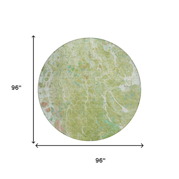 8 Ft Round Abstract Polyester Area Rug Washable for Patio Kitchen or Family Room