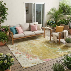 5x8 Gold Wheat Abstract Polyester Area Rug Washable Stain Resistant Indoor Outdoor