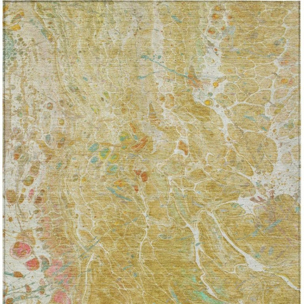 5x8 Gold Wheat Abstract Polyester Area Rug Washable Stain Resistant Indoor Outdoor