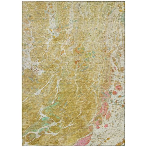 5x8 Gold Wheat Abstract Polyester Area Rug Washable Stain Resistant Indoor Outdoor