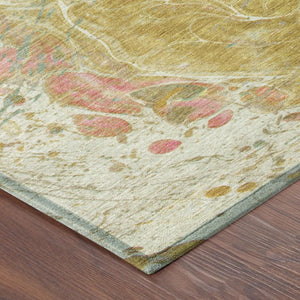8 X 10 Gold Abstract Polyester Area Rug Stain Resistant for Patio or Living Room