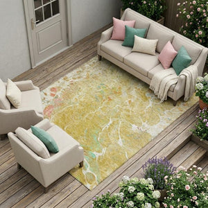 9 X 12 Gold Wheat Abstract Polyester Area Rug Stain Resistant Indoor Outdoor