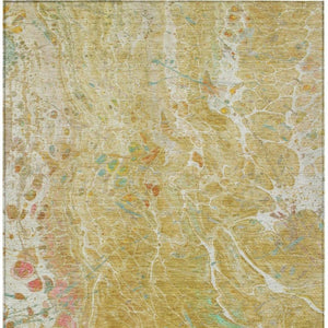 9 X 12 Gold Wheat Abstract Polyester Area Rug Stain Resistant Indoor Outdoor