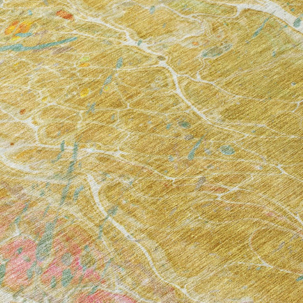 10 X 14 Gold Wheat Abstract Polyester Area Rug Stain Resistant Indoor Outdoor