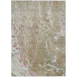 HomeRoots 5 X 8 Abstract Khaki Brown Polyester Indoor Outdoor Rug Stain Resistant Easy Care 739362