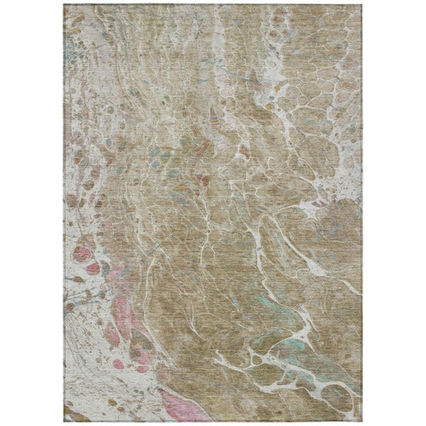 HomeRoots 5 X 8 Abstract Khaki Brown Polyester Indoor Outdoor Rug Stain Resistant Easy Care 739362