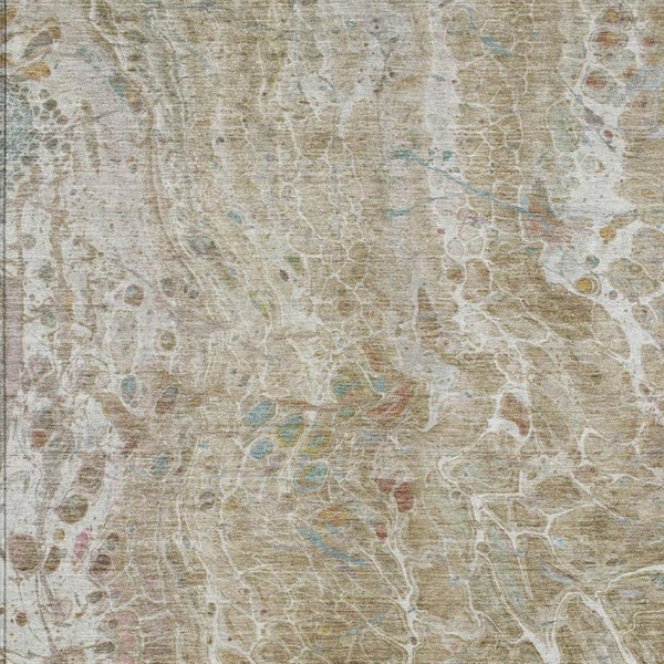 5 X 8 Abstract Khaki Brown Polyester Indoor Outdoor Rug Stain Resistant Easy Care