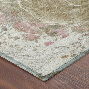 5 X 8 Abstract Khaki Brown Polyester Indoor Outdoor Rug Stain Resistant Easy Care