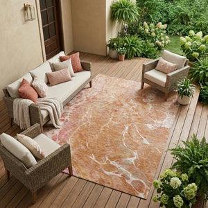 8 X 10 Salmon Orange Abstract Polyester Area Rug Washable for Patio or Living Room