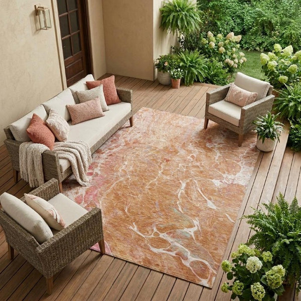 8 X 10 Salmon Orange Abstract Polyester Area Rug Washable for Patio or Living Room