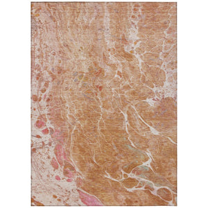 HomeRoots 8 X 10 Salmon Orange Abstract Polyester Area Rug Washable for Patio or Living Room 739370
