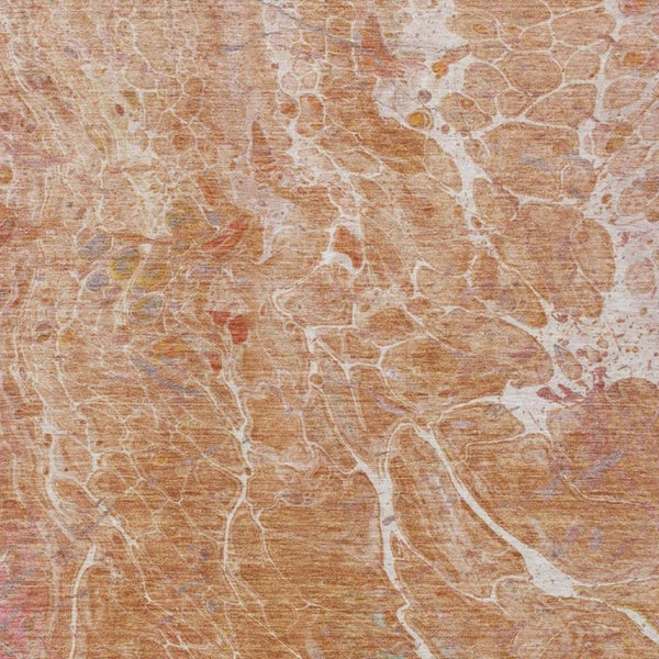8 X 10 Salmon Orange Abstract Polyester Area Rug Washable for Patio or Living Room